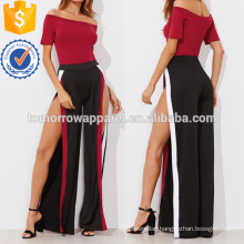 Bodysuit With Contrast Trim Split Wide Pants Manufacture Wholesale Fashion Women Apparel (TA4029SS)